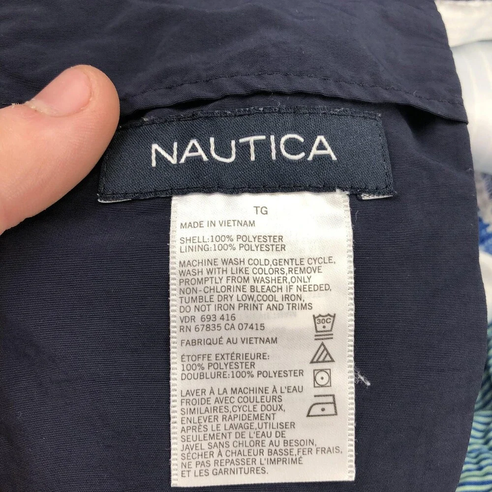 Nautica Swim Trunks Mens XL Blue Stripe Mesh Lined Elastic Waist Drawstring